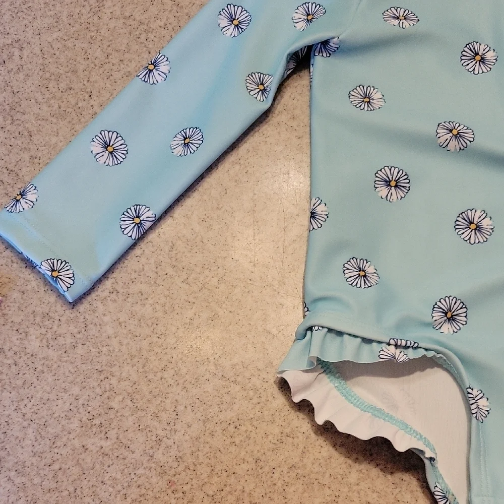 Carter's Light Blue Floral Kids Rashguard Size 18 Months